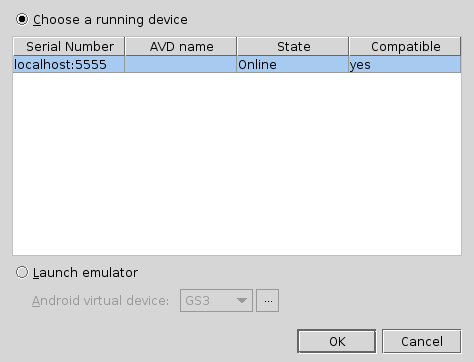 Choix de l'émulateur depuis intelliJ